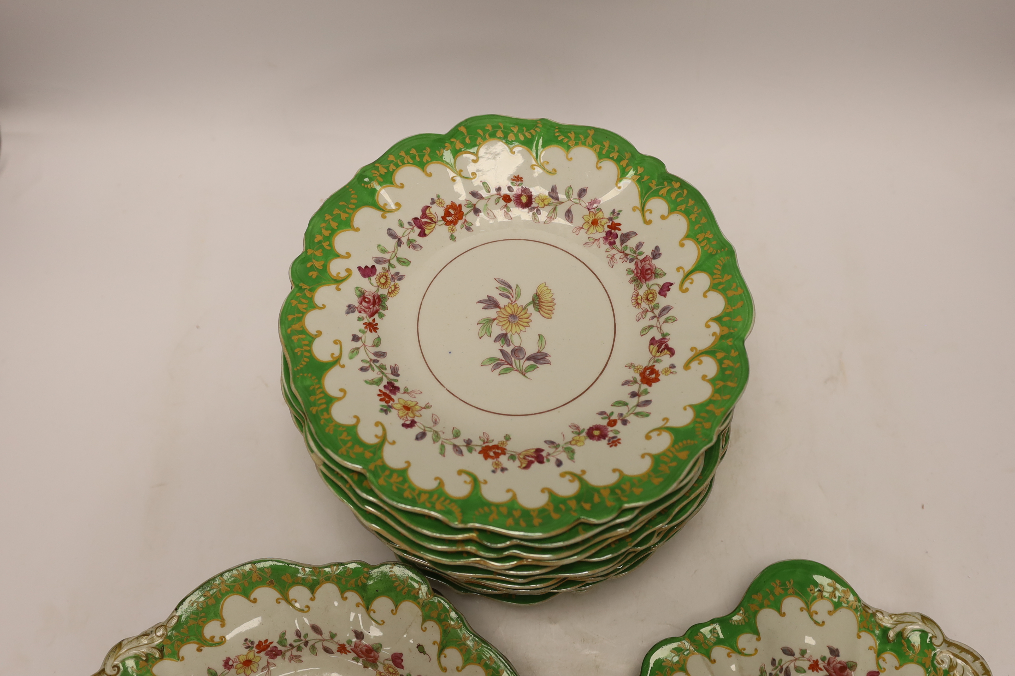 A 19th century Masons Ironstone thirteen piece dessert service. Condition - some repairs, half in poor condition